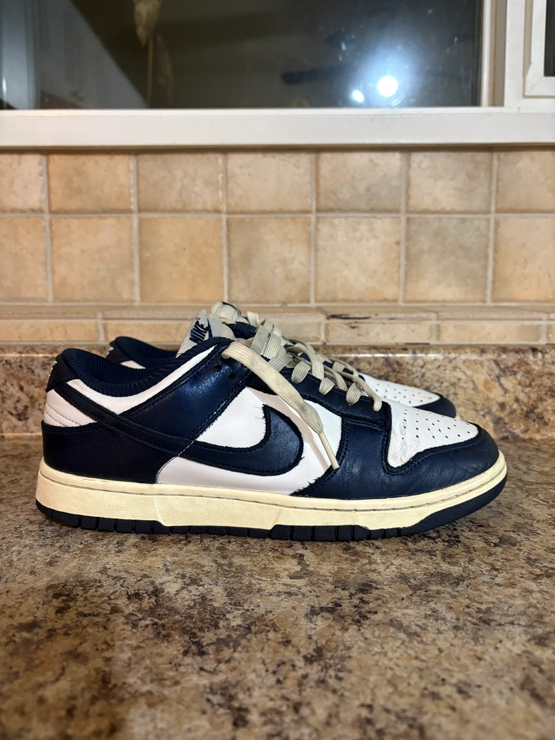 Nike Dunk Low Navy White Leather Sneakers - photo 3