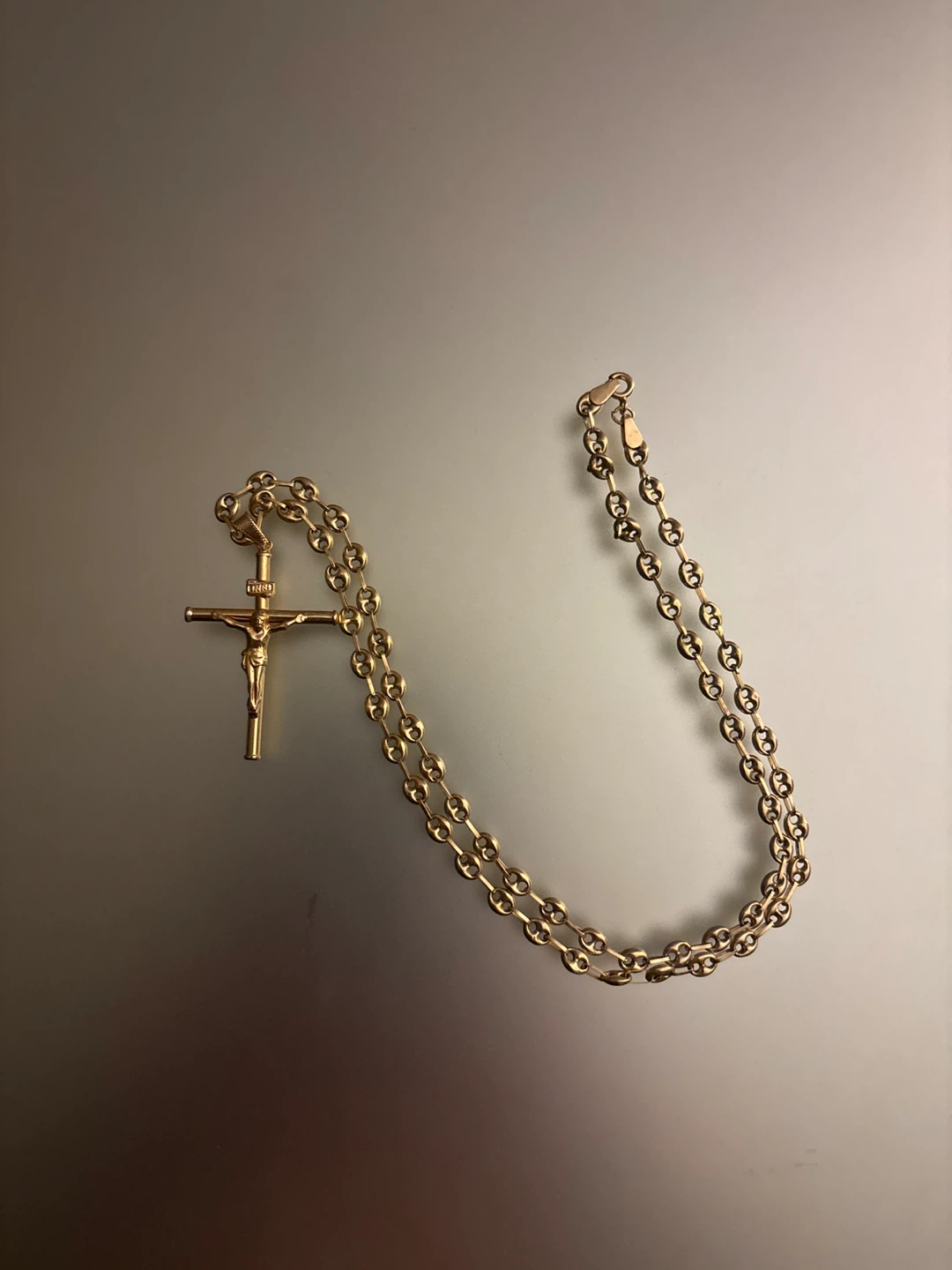 Gold Tone Crucifix Rosary Necklace - photo 2