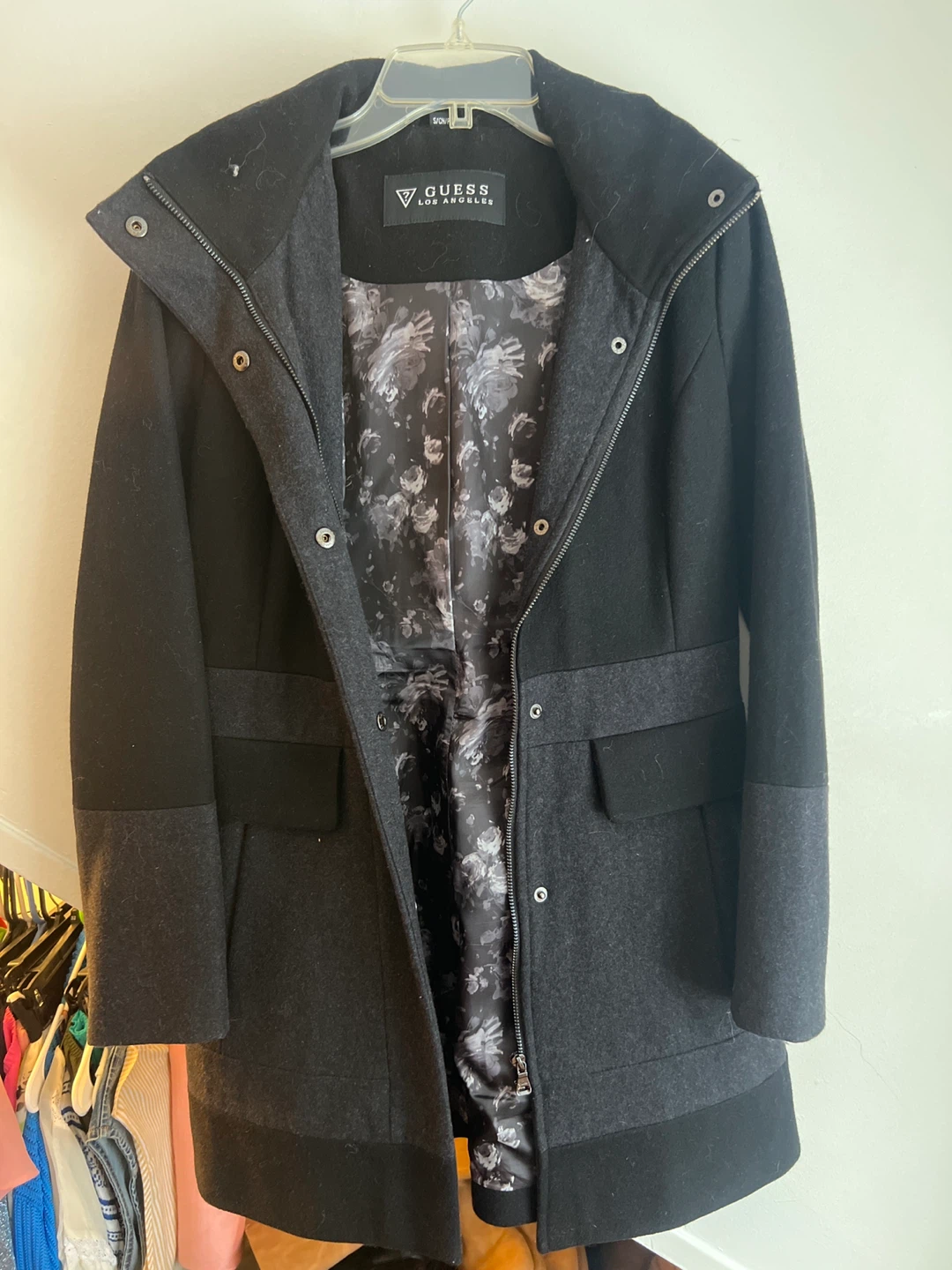 Guess Los Angeles Women's Black Wool Blend Coat Size S