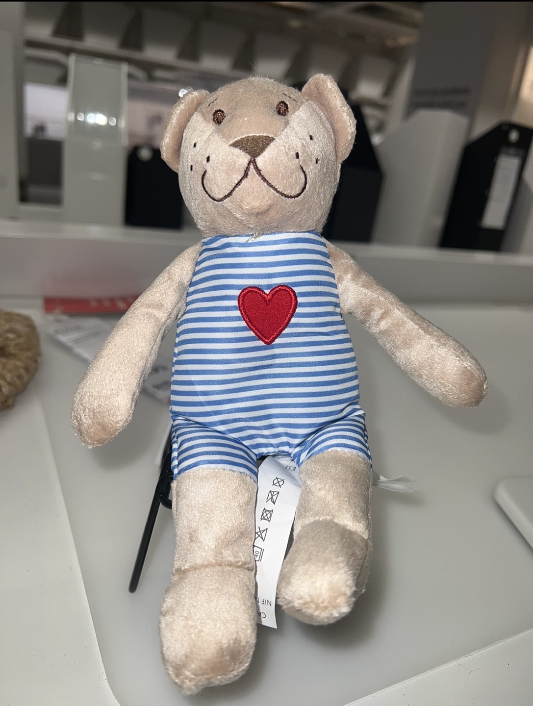 Brand New-Plush Teddy Bear with Blue Striped Romper & Red Heart - photo 2