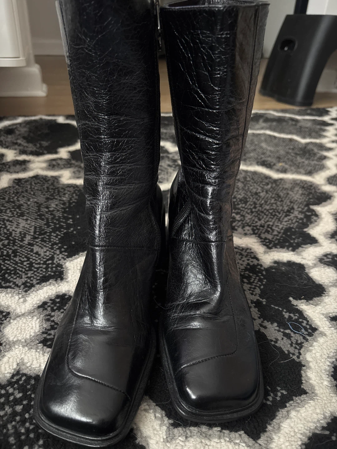 L’Intervalle Black Square Toe Block Heel Boots