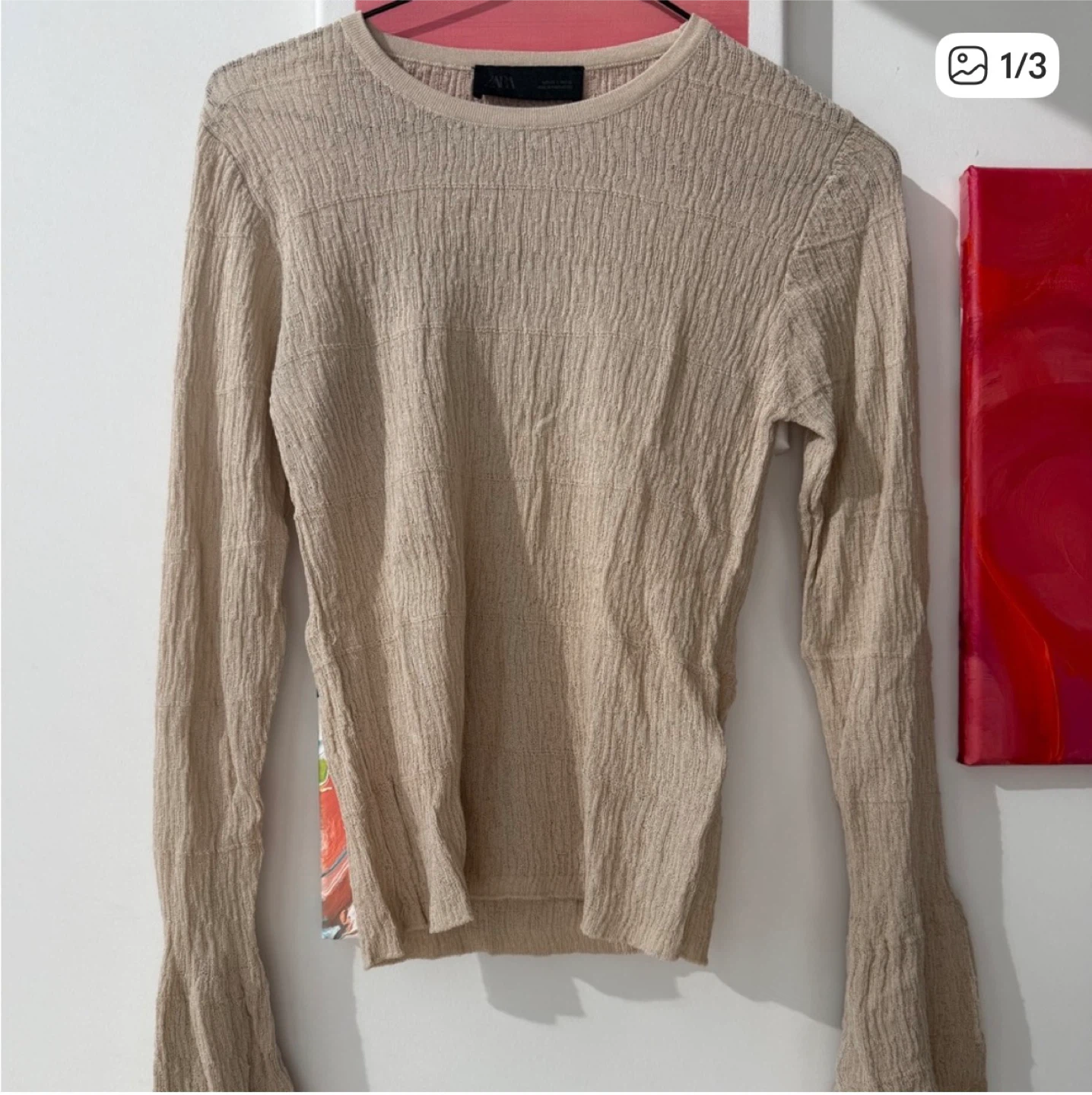 Zara Beige Textured Long Sleeve Top