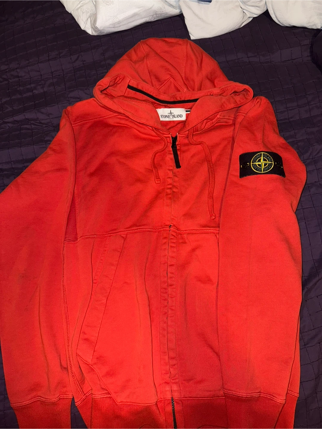 Stone Island Red Zip-Up Hoodie