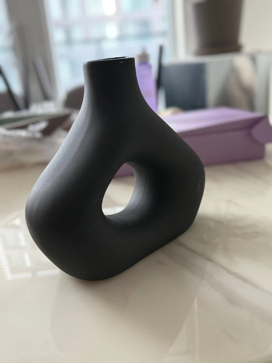 Black Matte Ceramic Vase with Large Cutout - photo 2