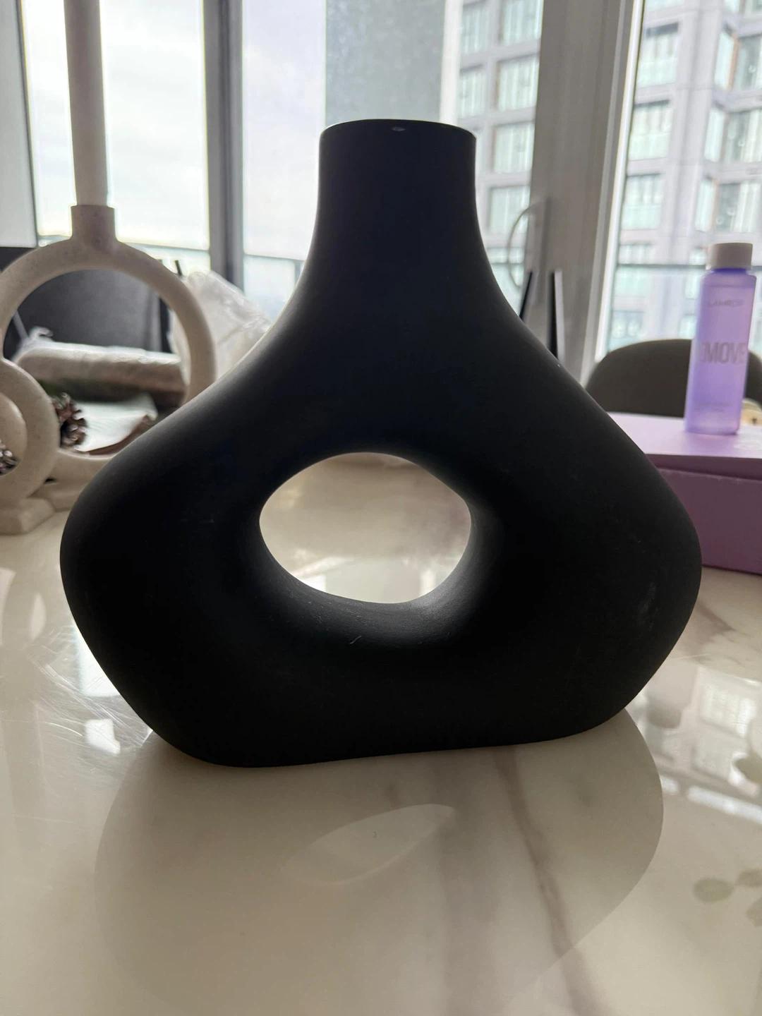 Black Matte Ceramic Vase with Large Cutout