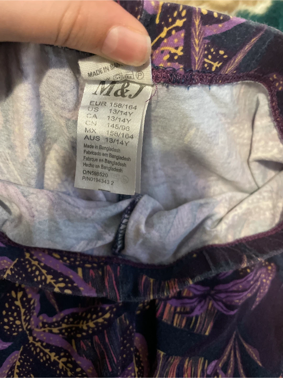 M&Co Kids Purple Floral Leggings Size 13-14Y - photo 2