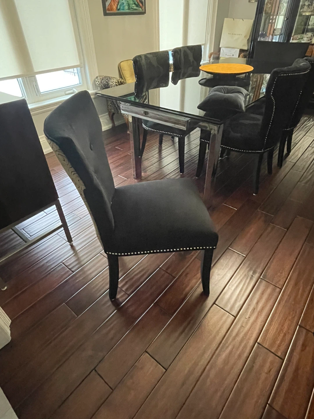 Black Upholstered Dining Chair with Decorative Nailhead Trim