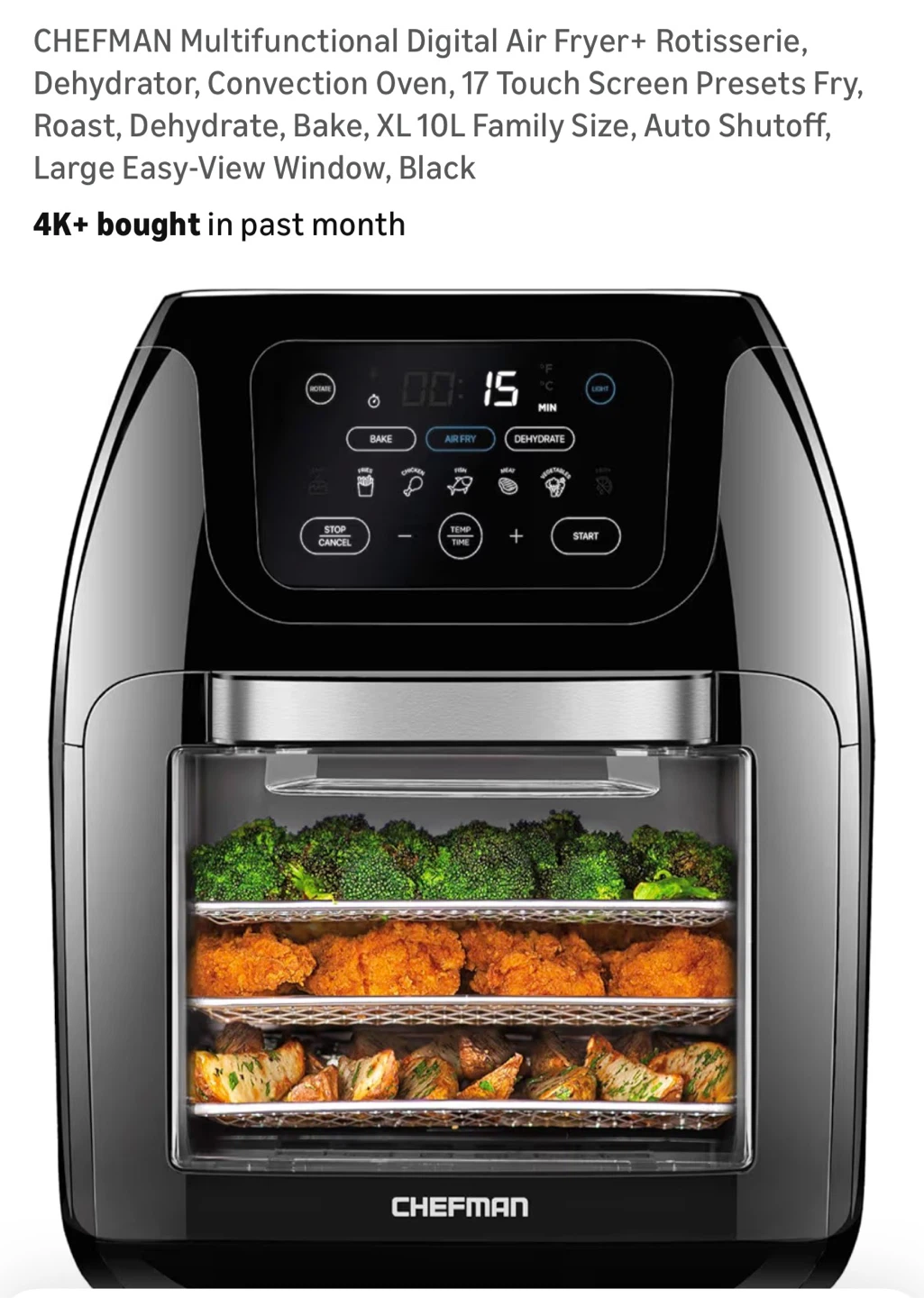 Chefman Multifunctional Digital Air Fryer XL 10L - Black