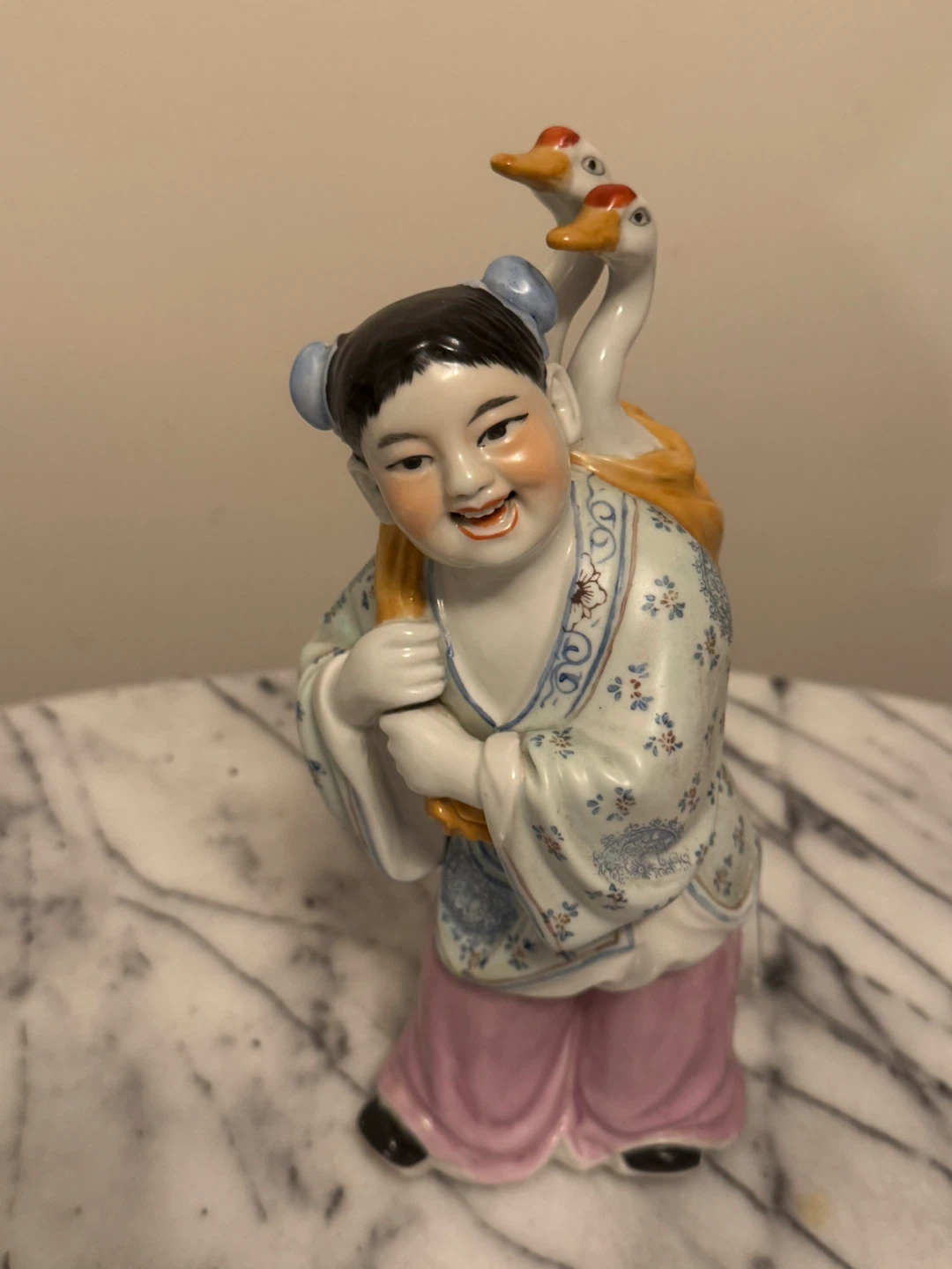 Ceramic Figurine of Child Carrying Geese - photo 2