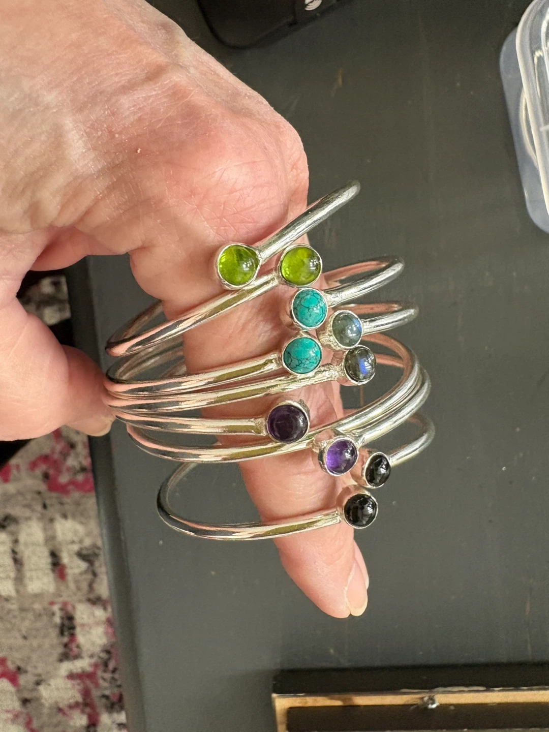 Set of 6 Stacking Bangles with Gemstones