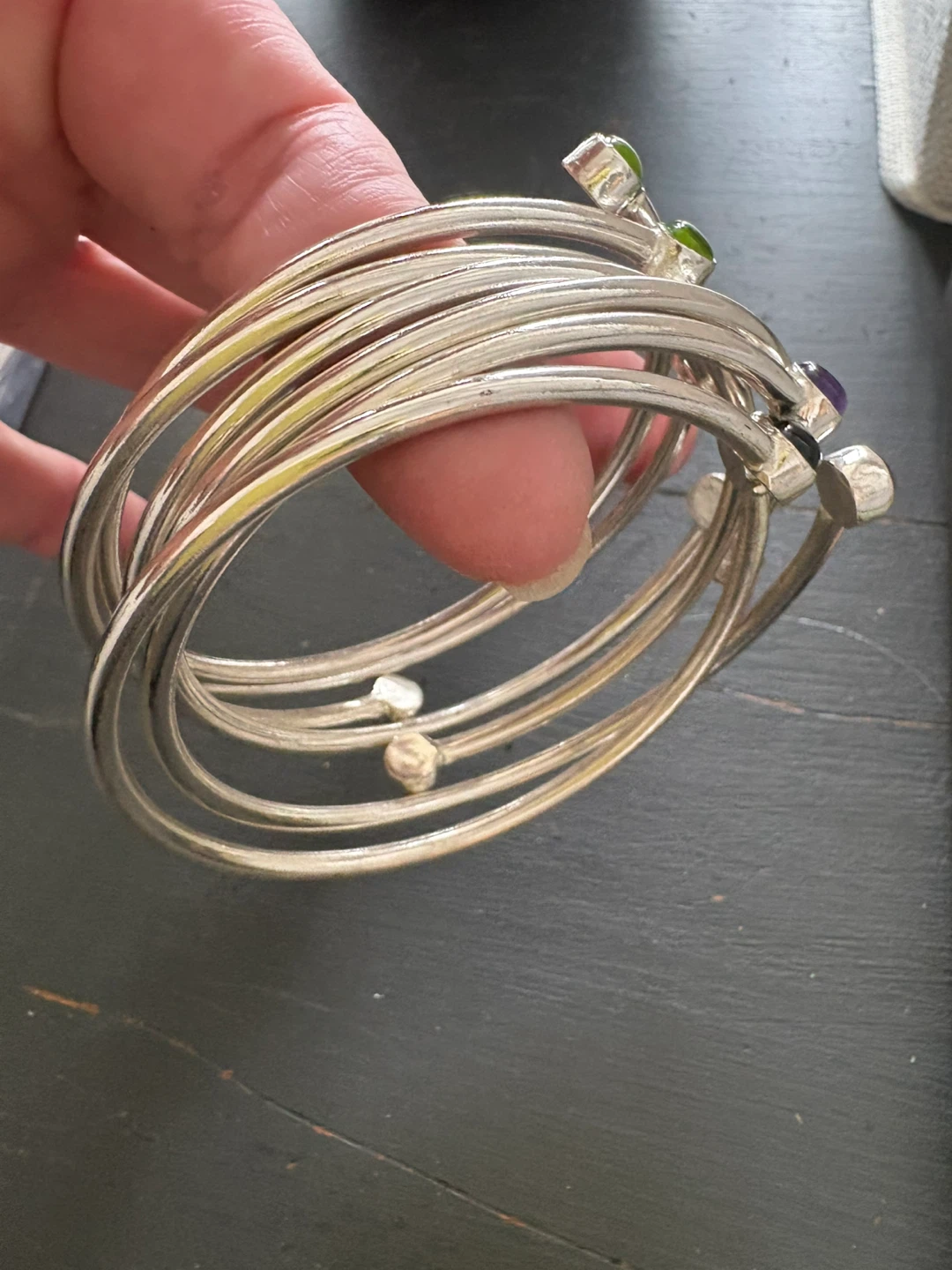 Set of 6 Stacking Bangles with Gemstones - photo 2