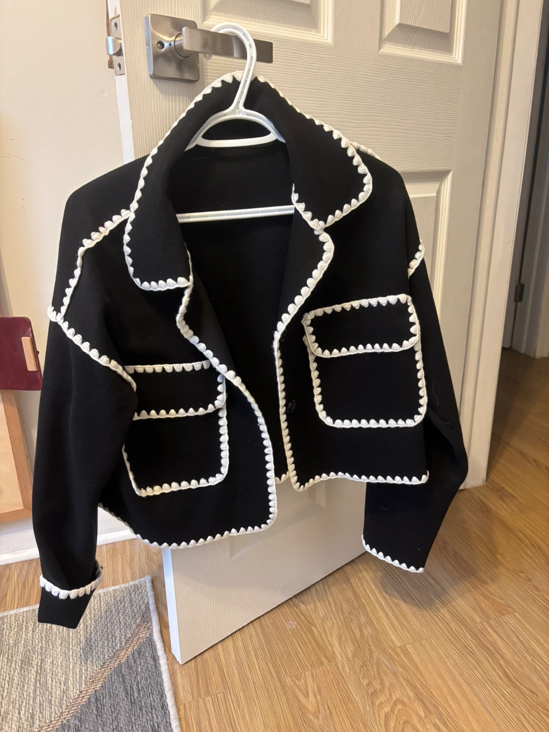 Black Cropped Jacket with White Trim