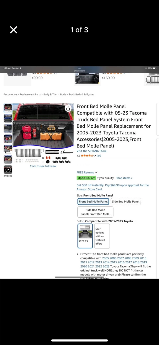 Front Bed Molle Panel for Toyota Tacoma 2005-2023