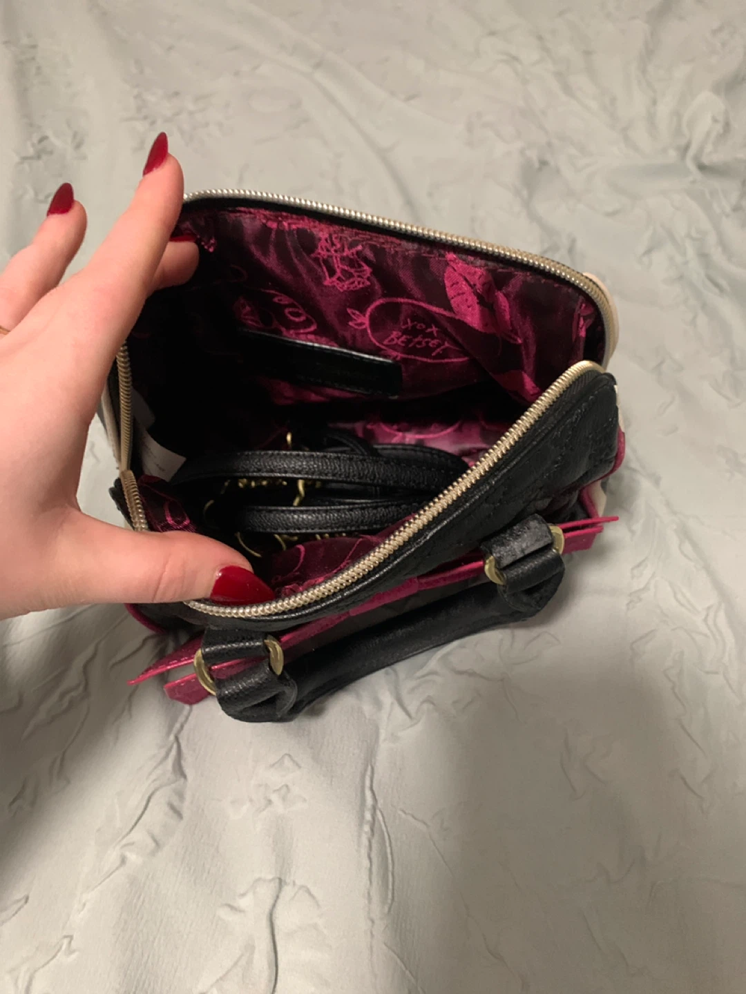 Betsey Johnson Quilted Heart Mini Satchel Bag with Bow - photo 3