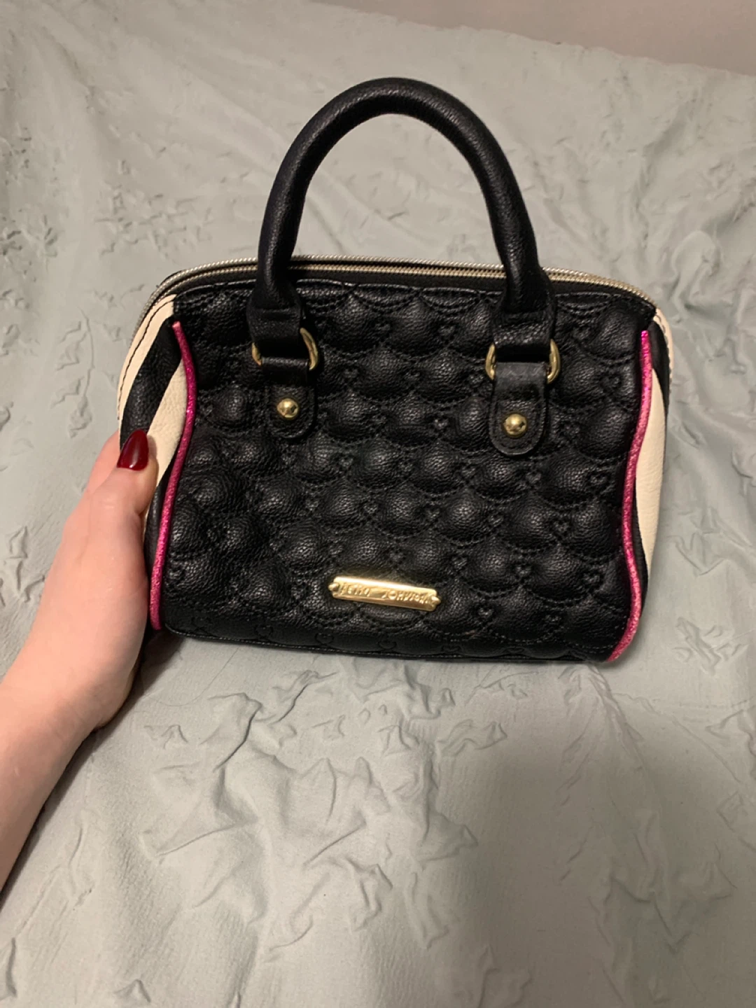 Betsey Johnson Quilted Heart Mini Satchel Bag with Bow