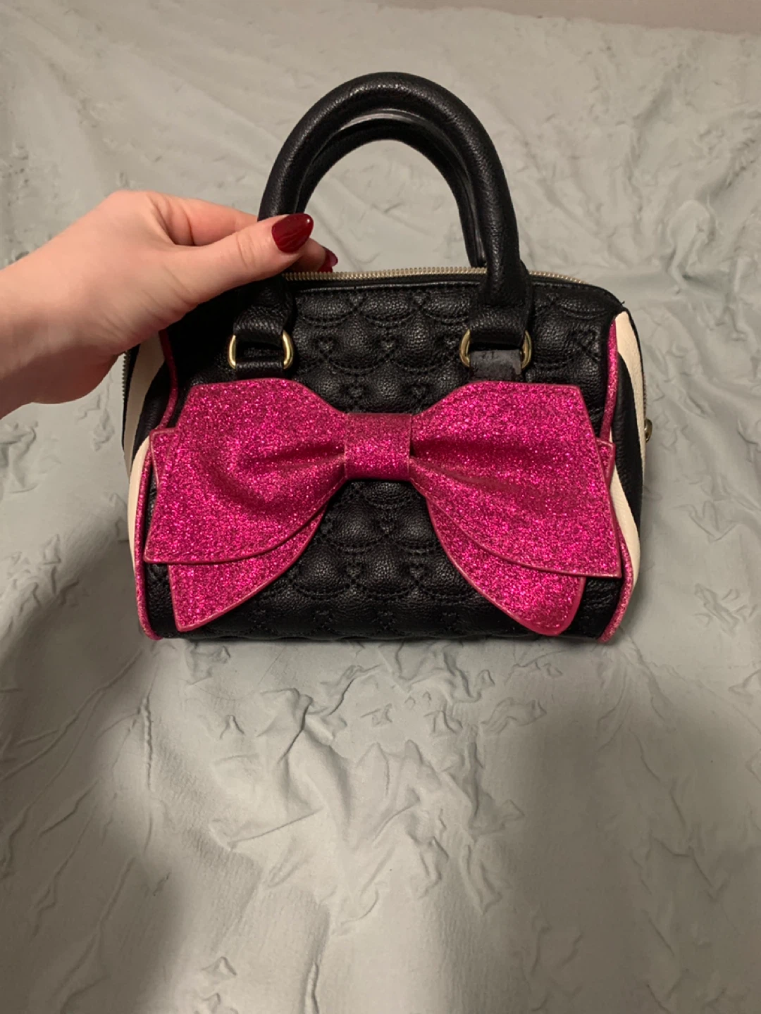 Betsey Johnson Quilted Heart Mini Satchel Bag with Bow - photo 2