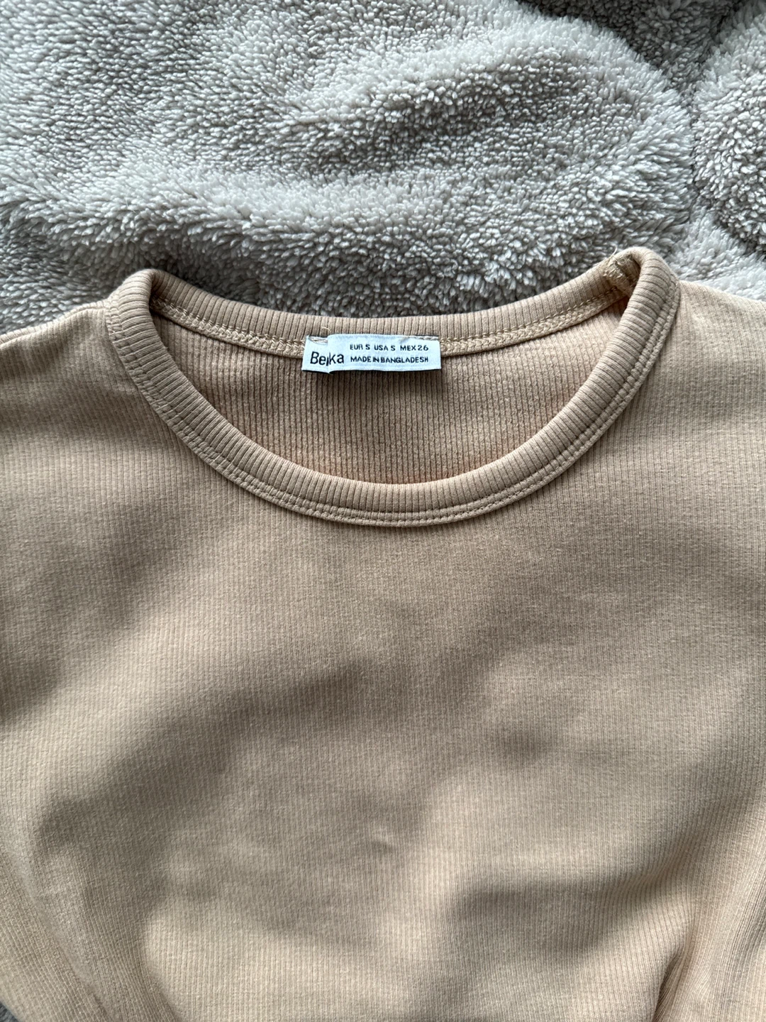 Bershka Ribbed Long Sleeve Top - Beige - photo 2