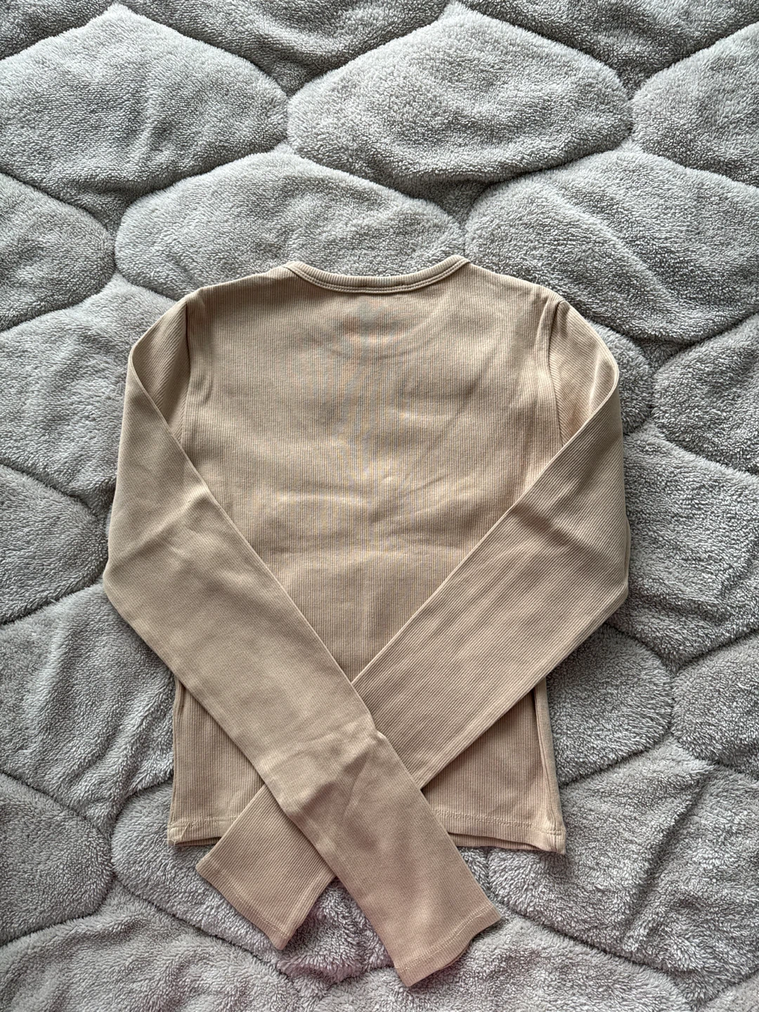 Bershka Ribbed Long Sleeve Top - Beige - photo 3