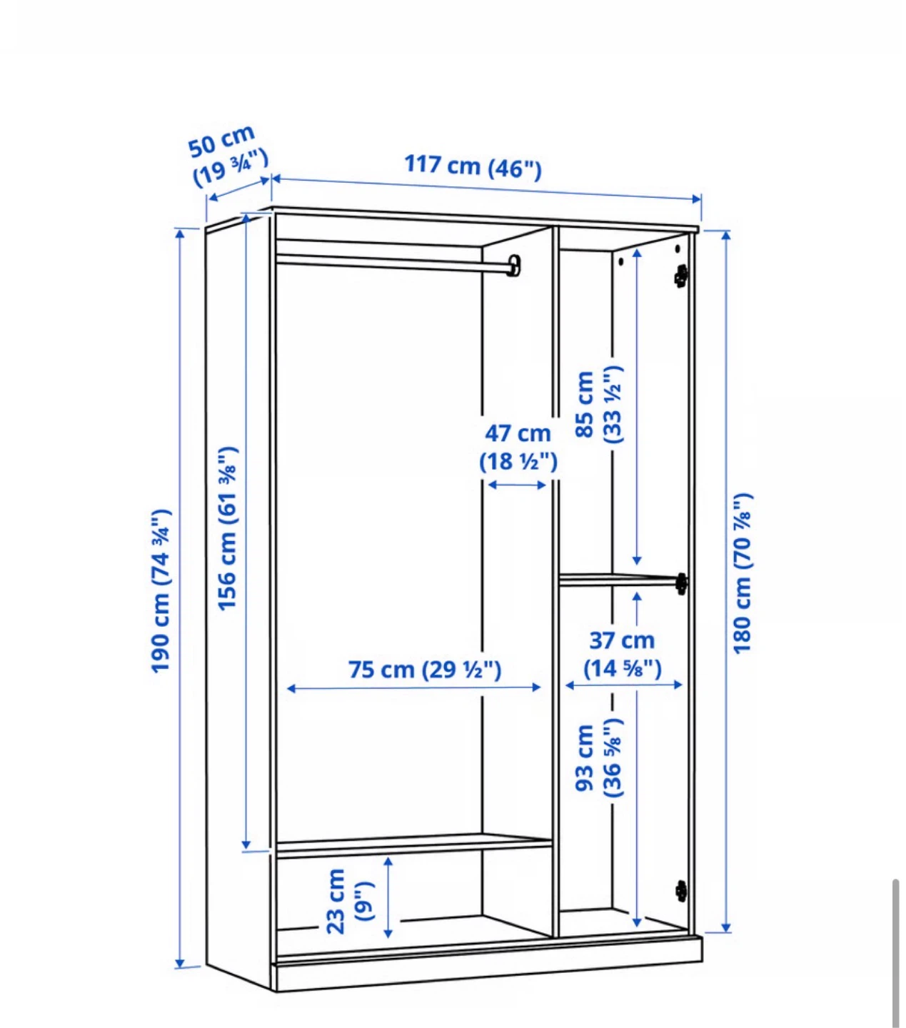 IKEA BRIMNES Wardrobe with 3 Doors and Mirror - White - photo 2