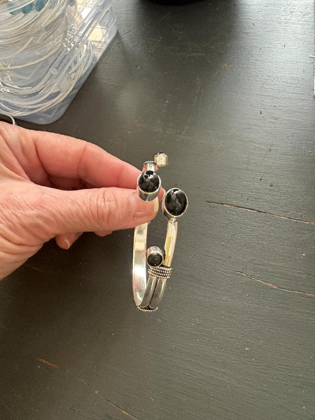 925 Silver cuff bracelet with onyx stones