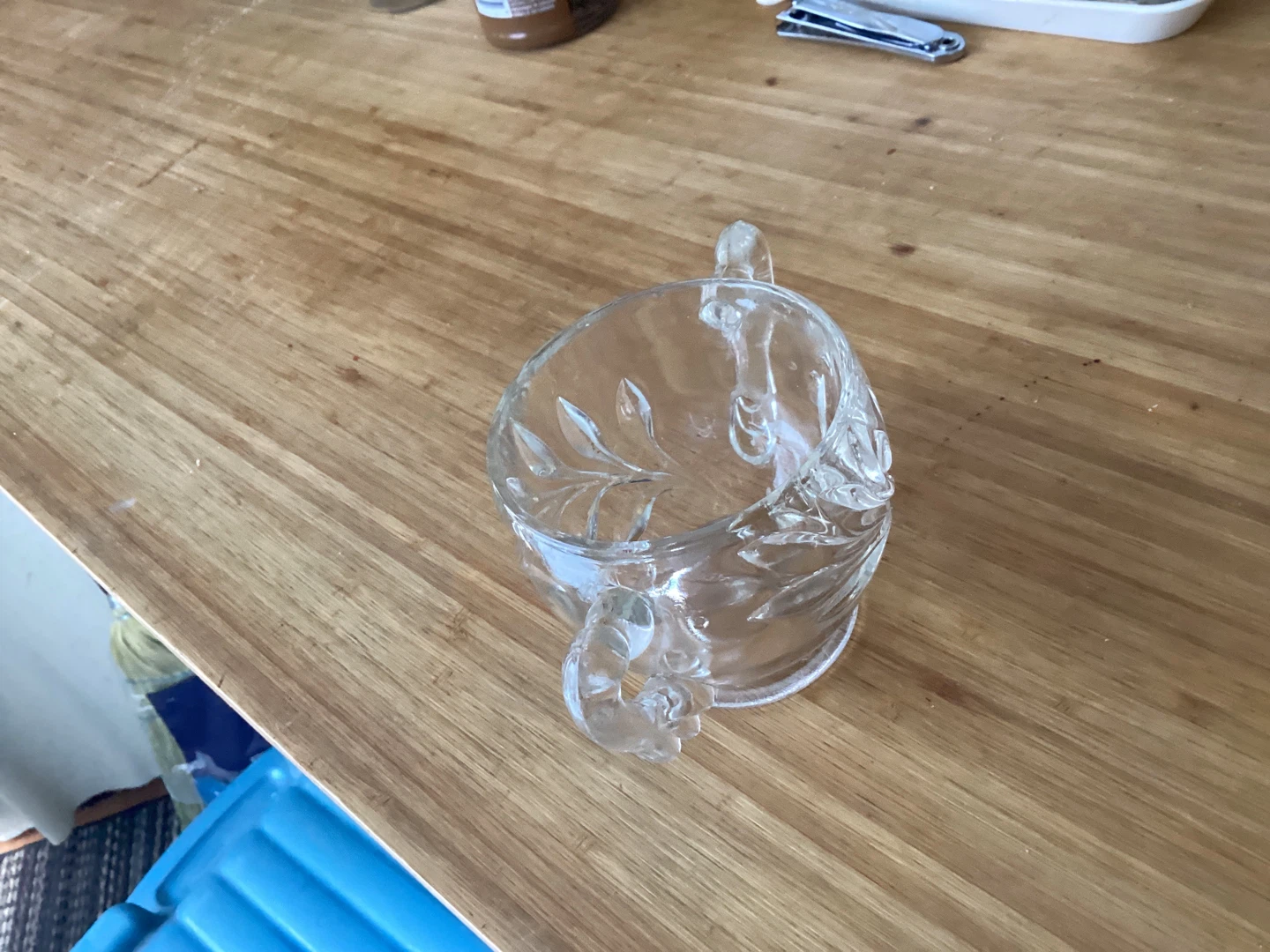 Clear Glass Sugar Bowl with Handle