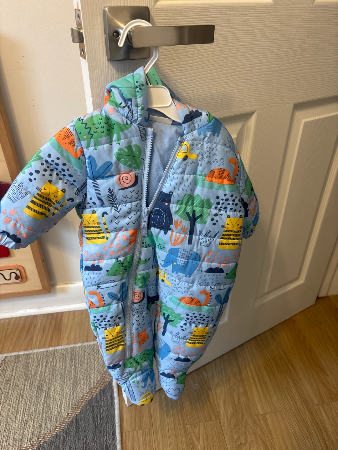Baby cold weather onesie  - Blue Dinosaur & Animal Print