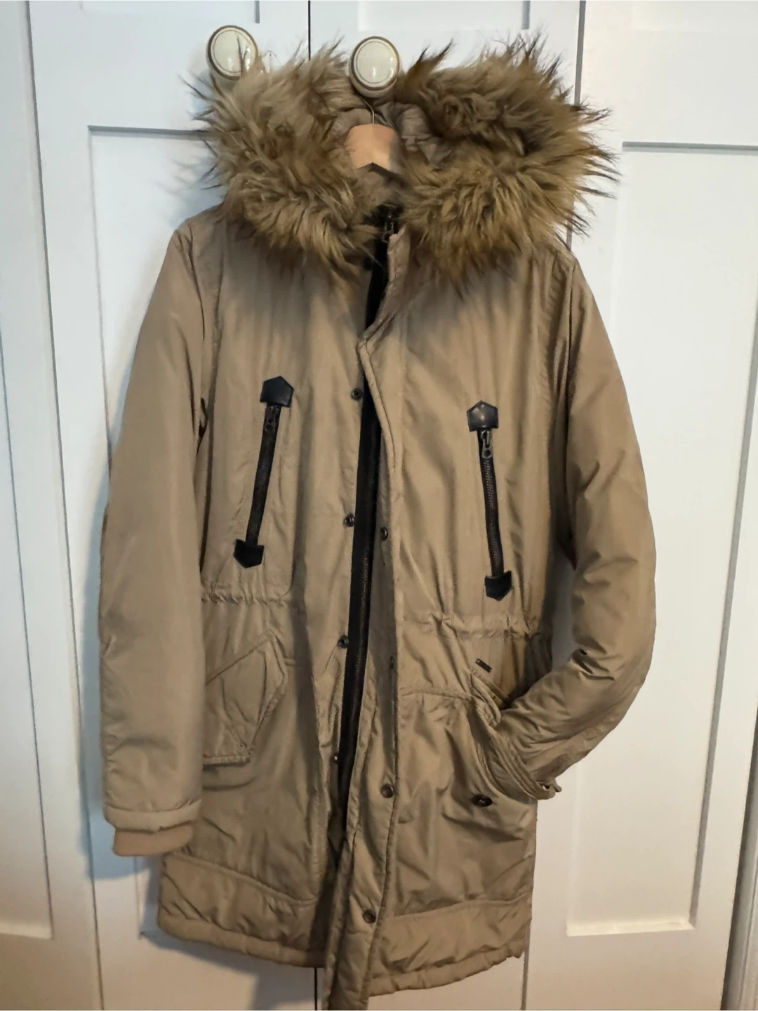 Diesel Men's Tan Parka Jacket Fur Hood - M