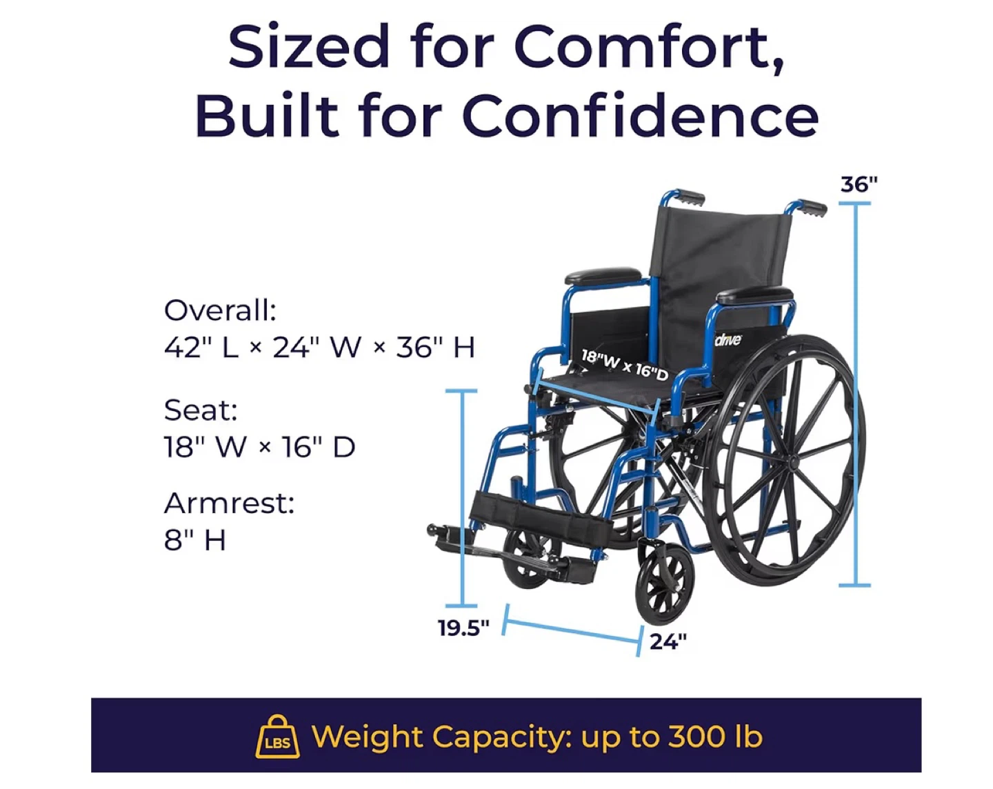 Drive Medical Blue Lightweight Wheelchair with Wide Nylon Seat