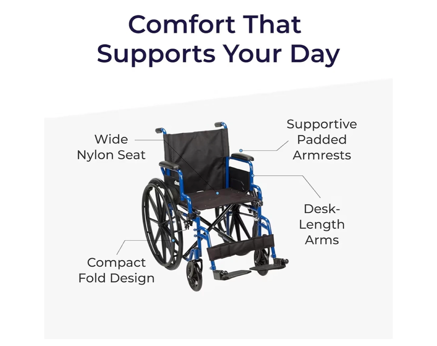 Drive Medical Blue Lightweight Wheelchair with Wide Nylon Seat - photo 3