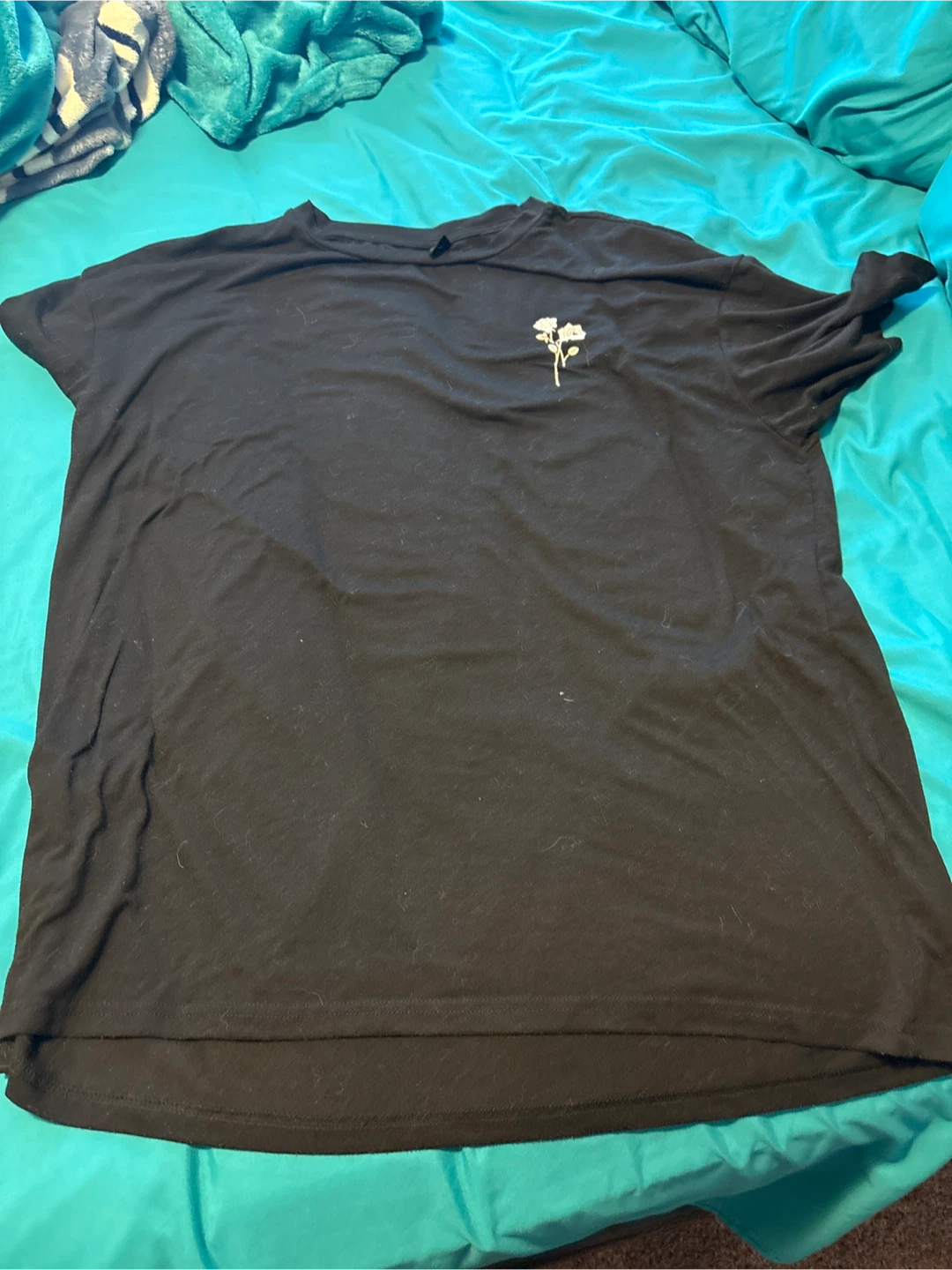 Black T-Shirt with Rose Graphic - photo 2