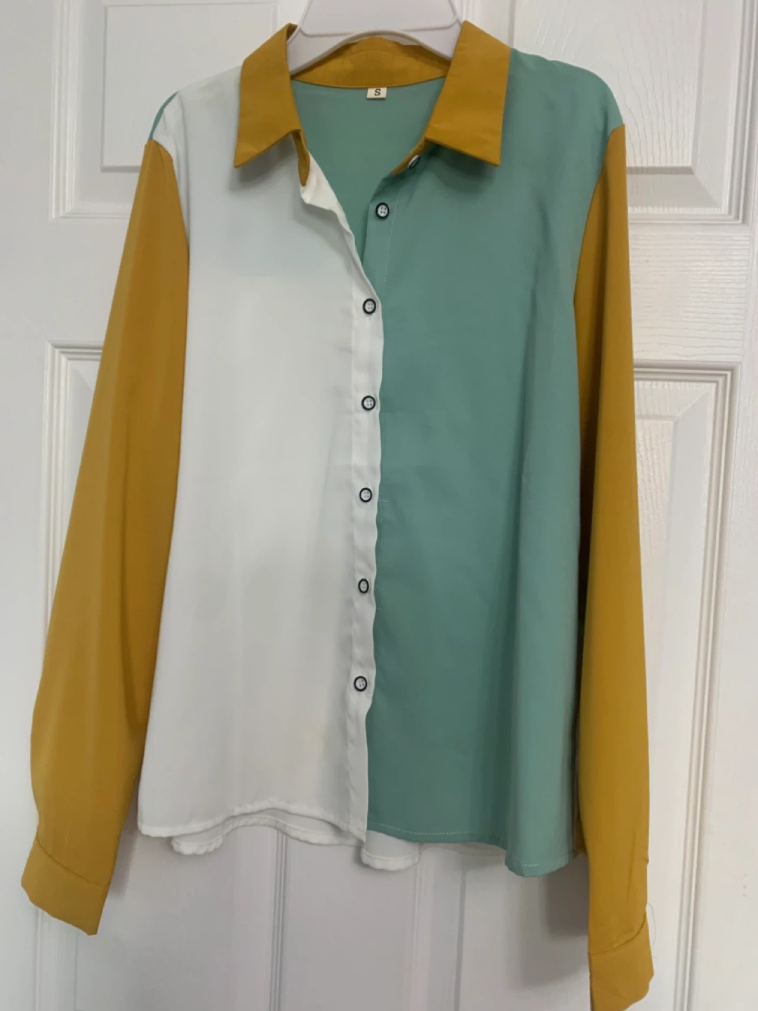 Colour Block Long Sleeve Button-Up Shirt