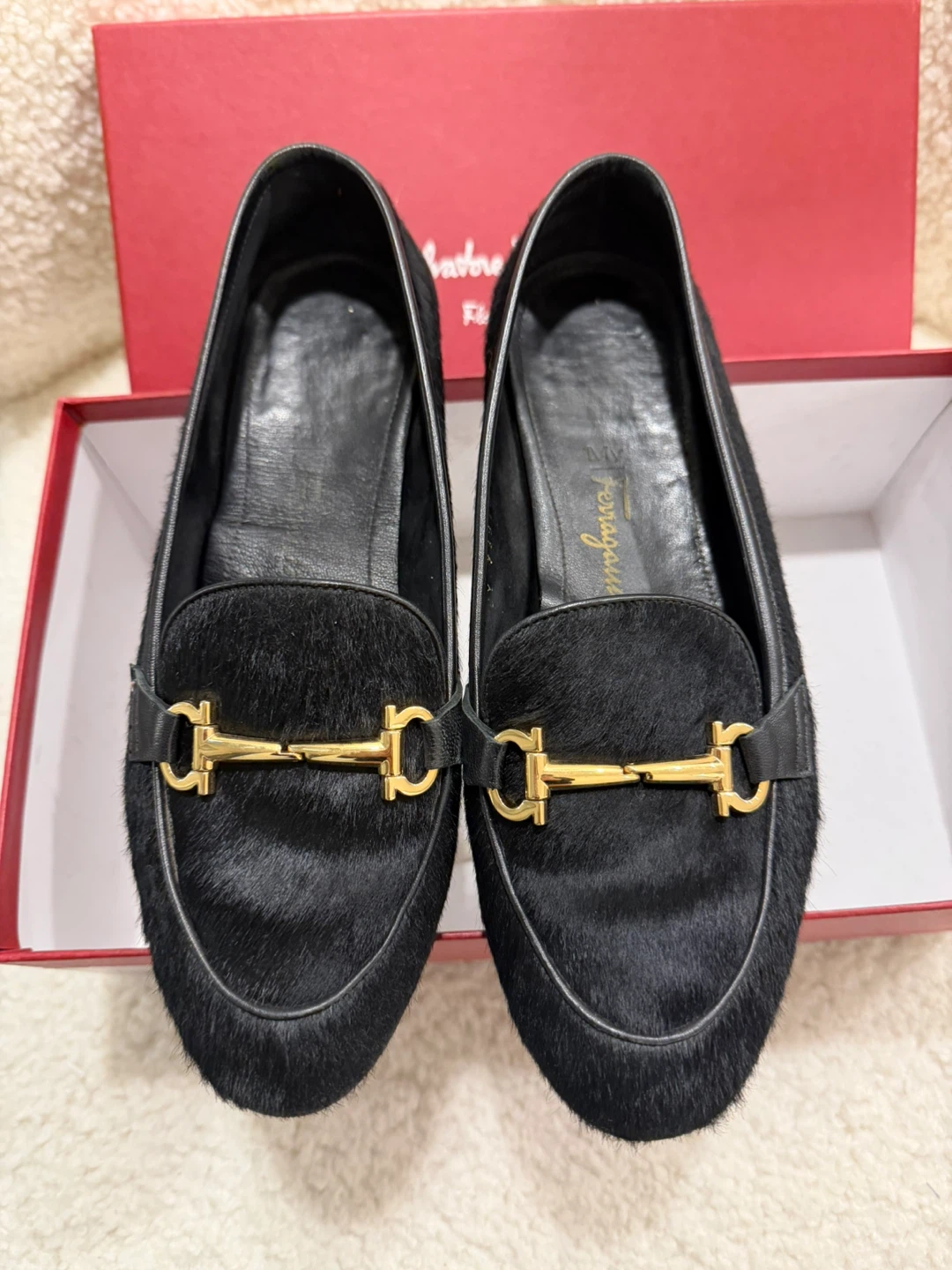Salvatore Ferragamo Black Horsehair Loafers