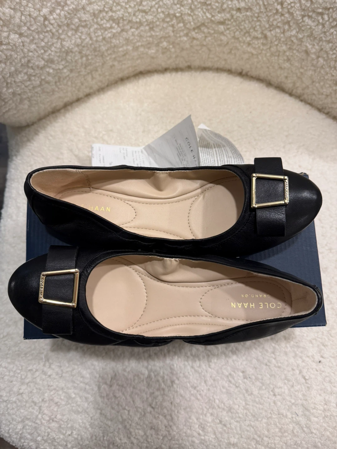 Cole Haan Emory Bow Ballet II Black Leather Flats Size 8 B