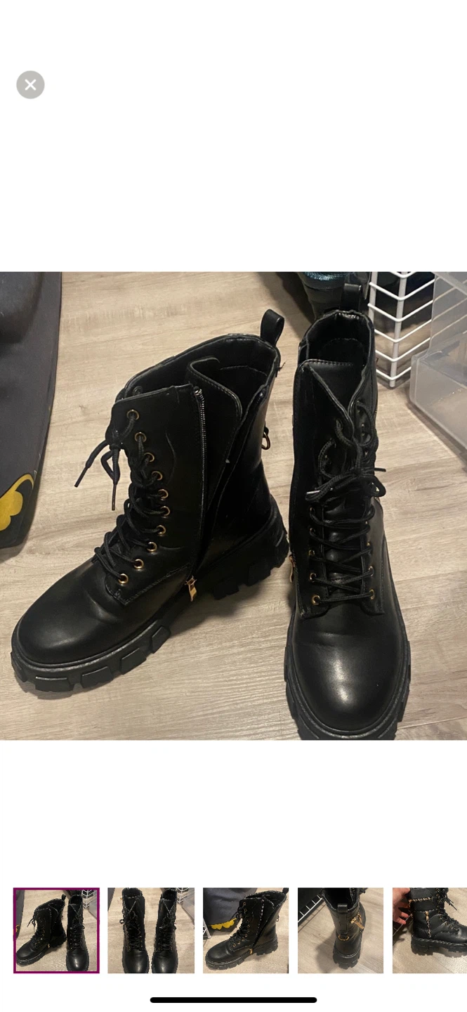Women’s…Black Lace-Up Combat Boots with Gold Zippers