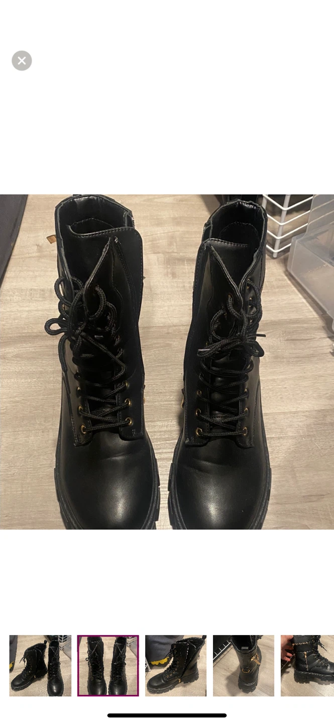 Women’s…Black Lace-Up Combat Boots with Gold Zippers - photo 2