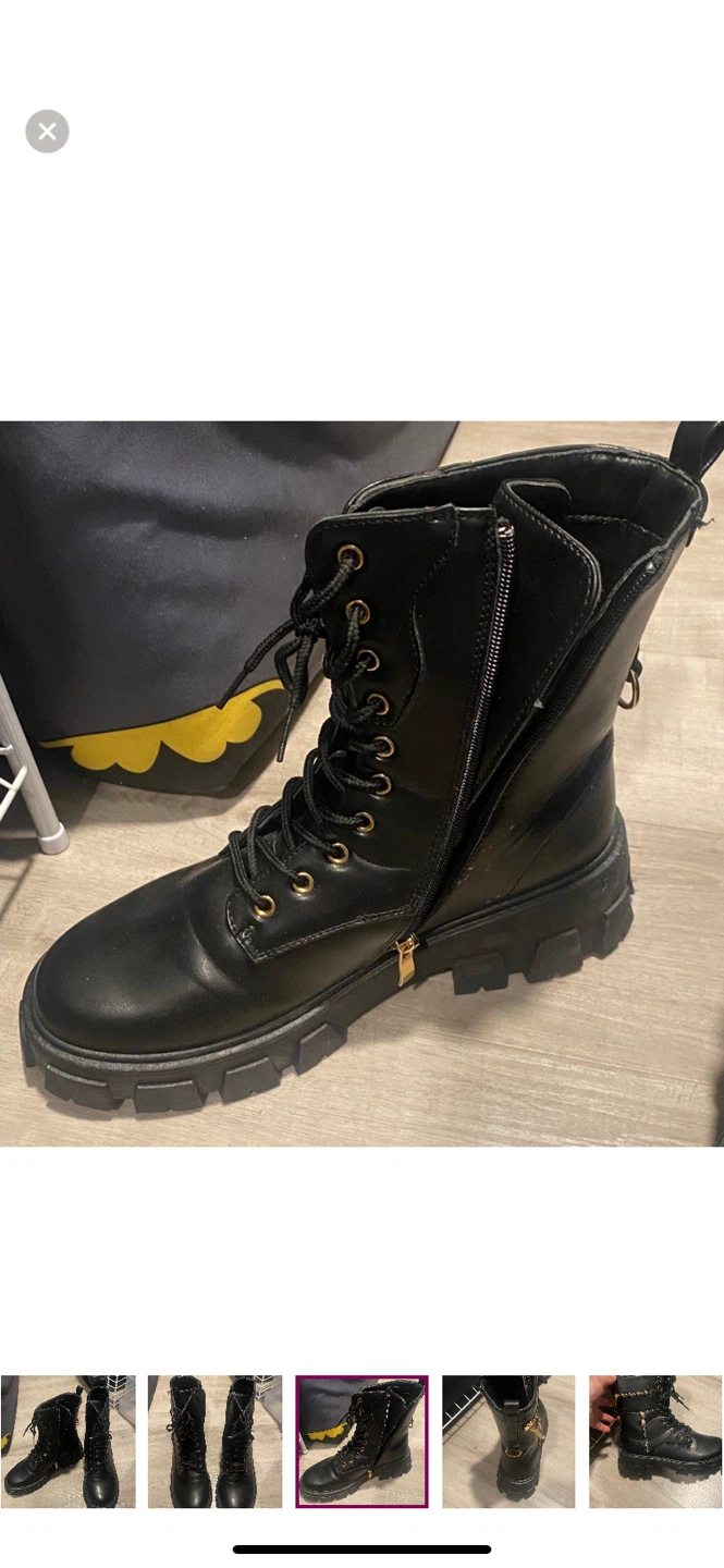 Women’s…Black Lace-Up Combat Boots with Gold Zippers - photo 3