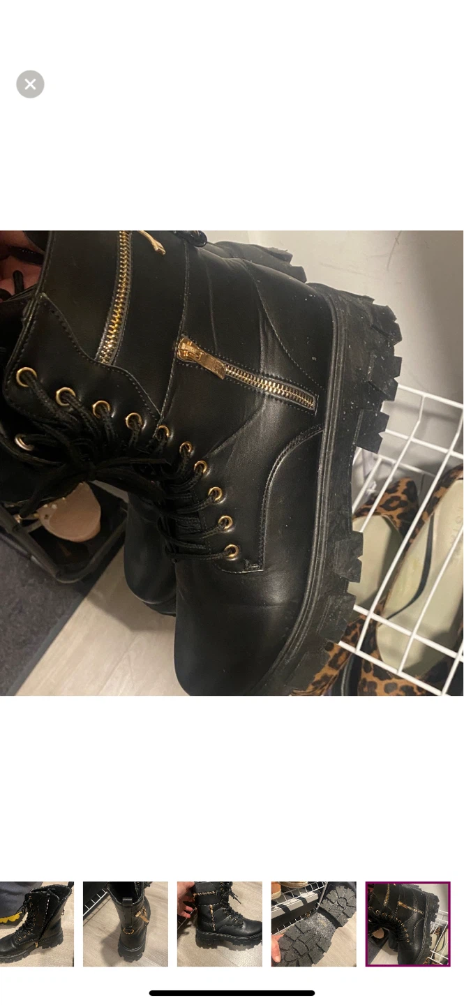 Women’s…Black Lace-Up Combat Boots with Gold Zippers - photo 5