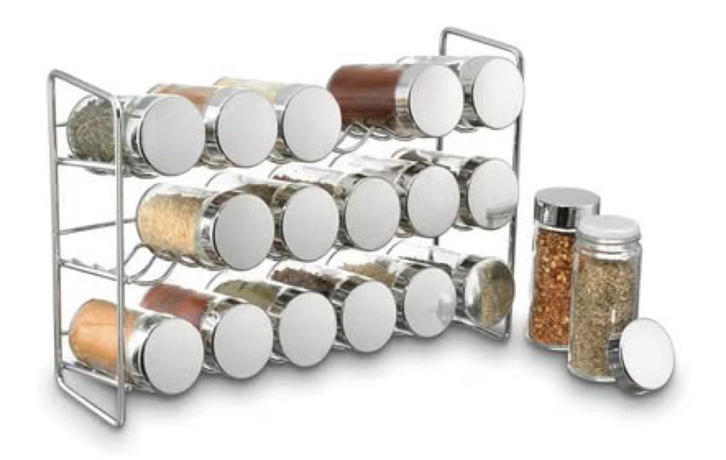 16-Jar Countertop Spice Rack with Clear Glass Jars