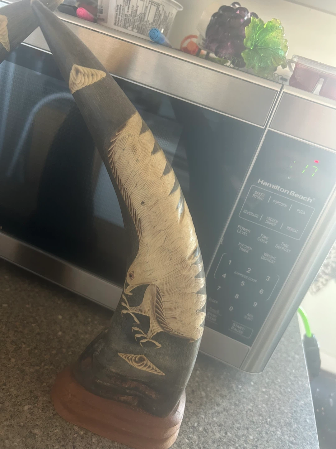 Carved Horn Decorative Item with Eagle Design - photo 4