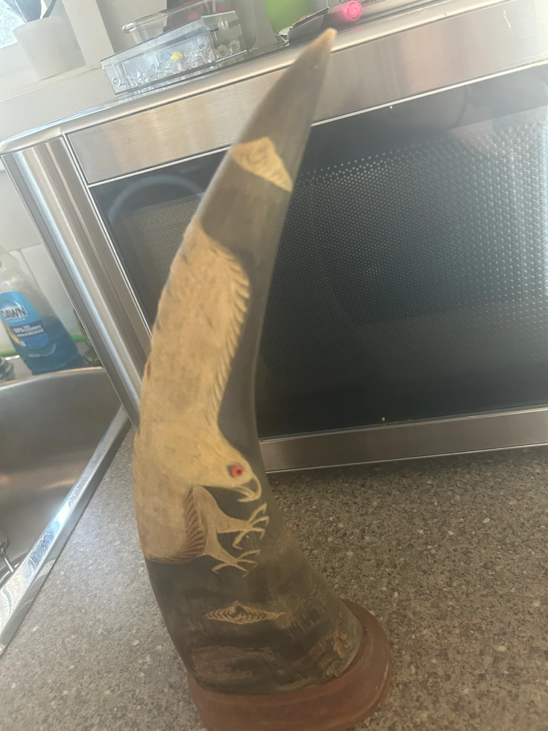 Carved Horn Decorative Item with Eagle Design - photo 3