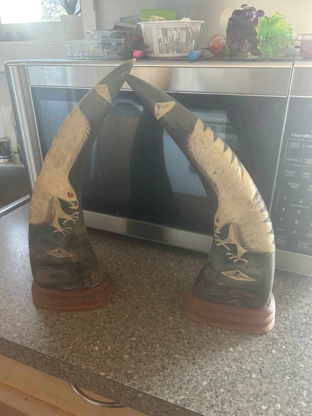Carved Horn Decorative Item with Eagle Design
