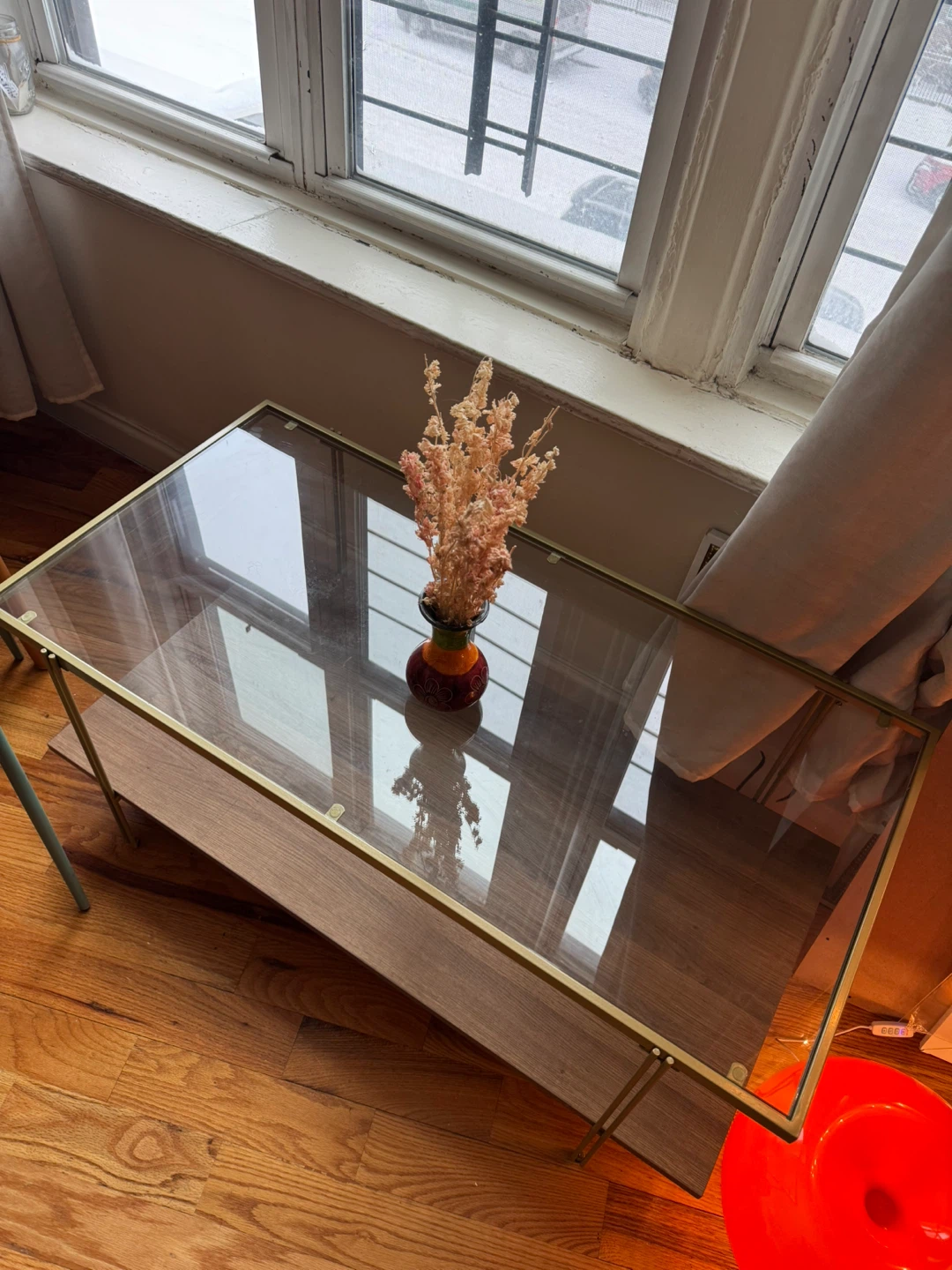 Glass and Metal Coffee Table with Wood Shelf - photo 5