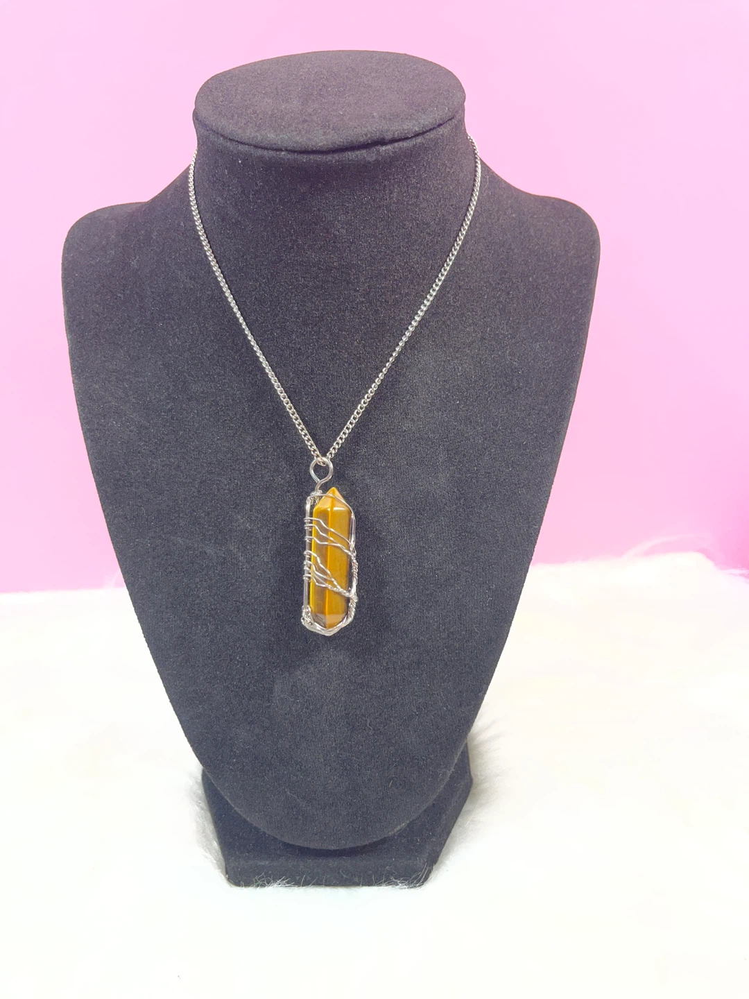 Tiger's Eye Crystal Wire Wrapped Pendant Necklace - photo 2