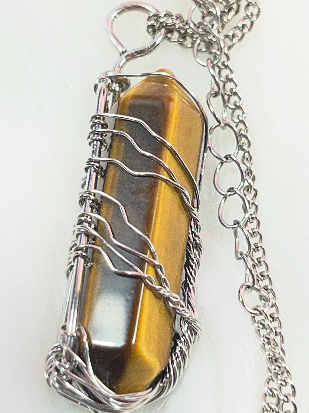 Tiger's Eye Crystal Wire Wrapped Pendant Necklace - photo 5