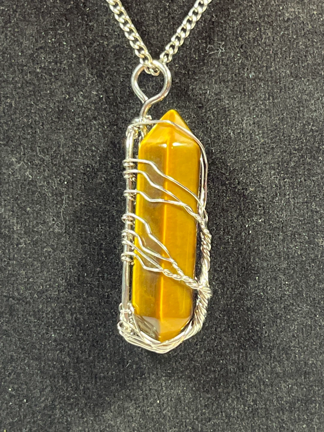 Tiger's Eye Crystal Wire Wrapped Pendant Necklace