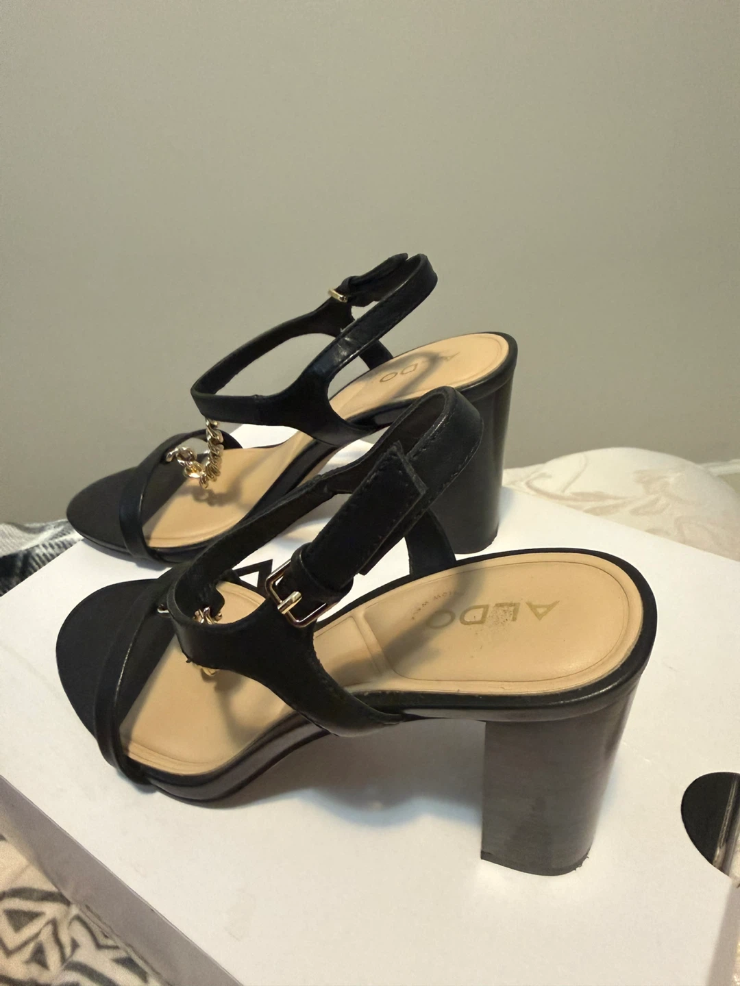 ALDO "Clelia" Black Chain Detail Block Heels - Size 6 - photo 2