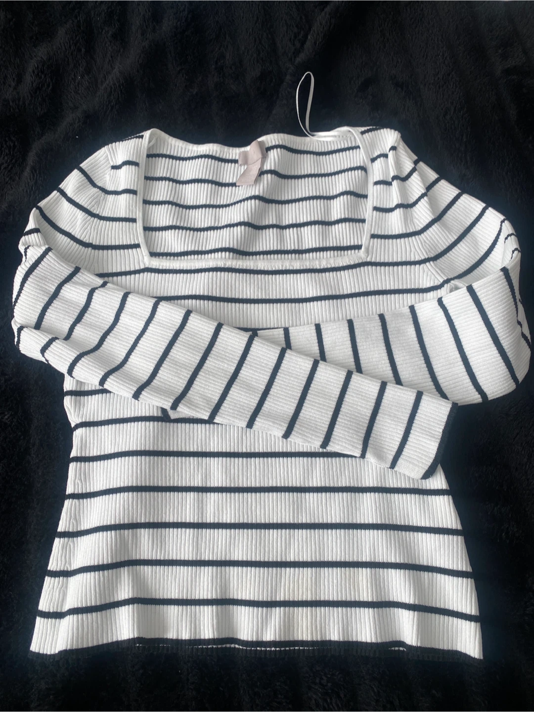 Ribbed Striped Square Neck Top