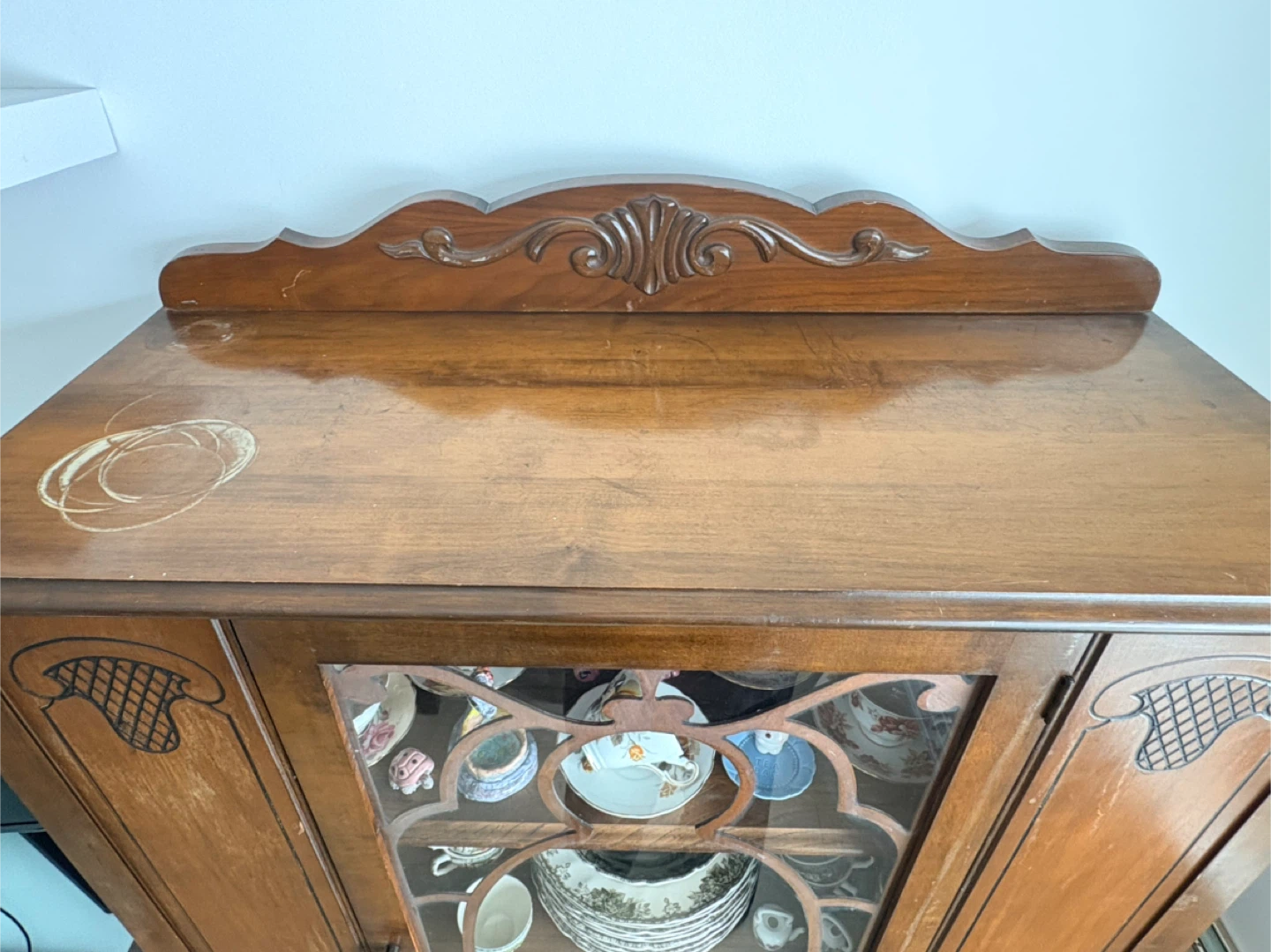 Vintage Wooden China Cabinet with Glass Doors - photo 2