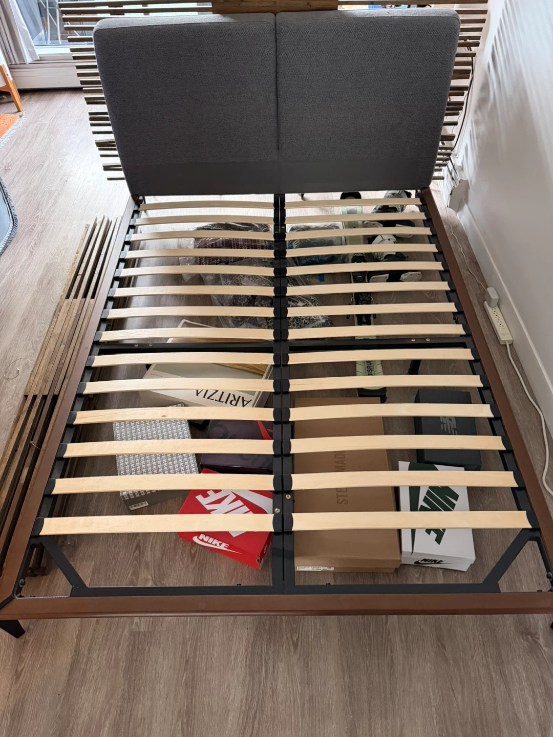 Grey Upholstered Queen Bed Frame - photo 2