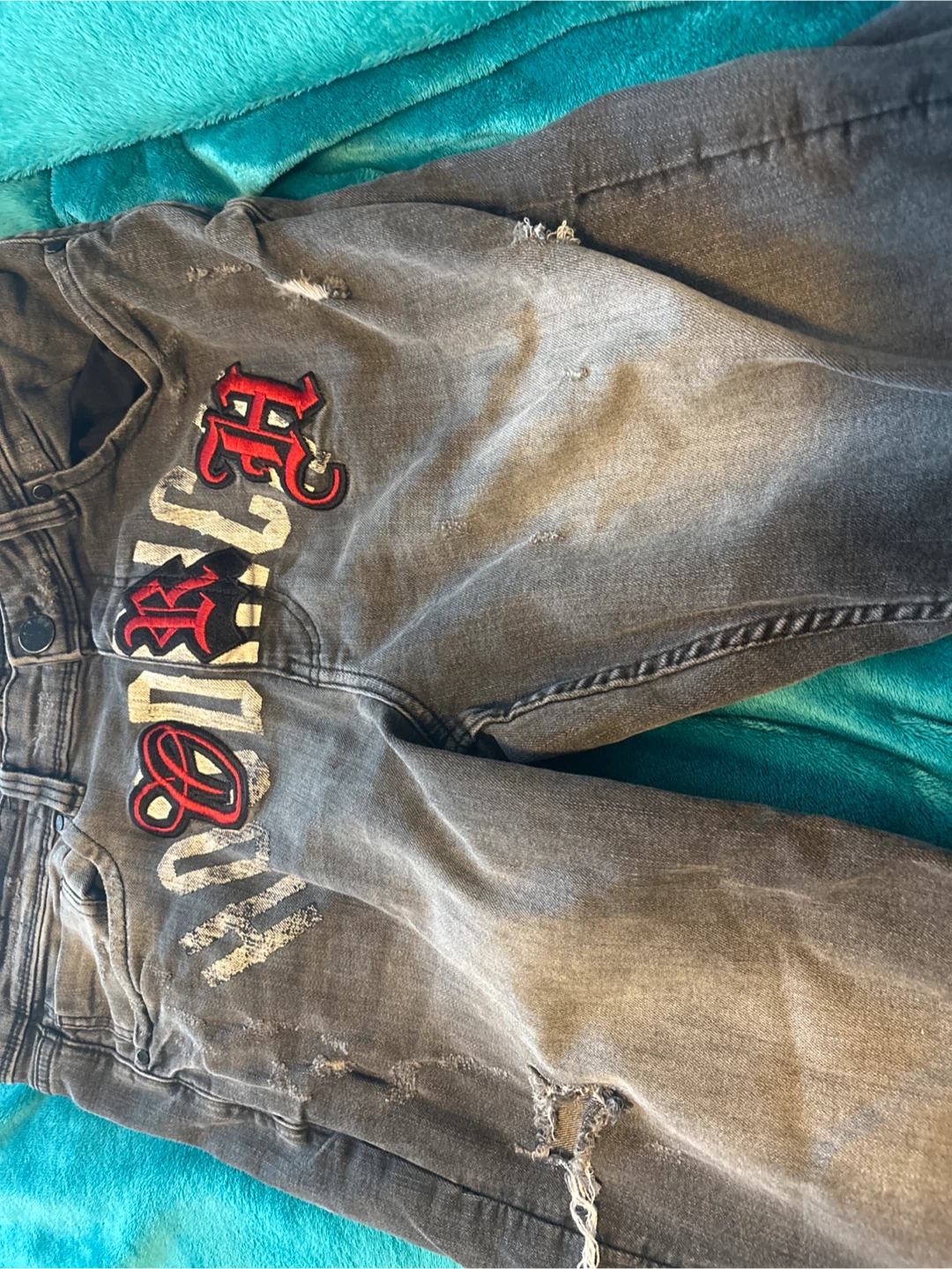 HODIRICH Grey Distressed Jeans Size 34W-L
